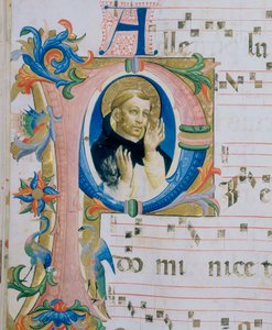 Een Dominicaanse heilige. Geïllustreerde miniatuur in een Missaal (c. 9, verso) door Fra  Angelico