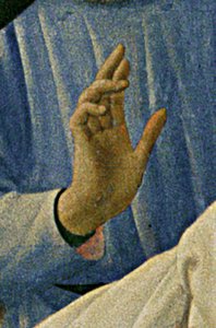 Detail van Santa Trinita Altaarstuk, lijst en pinakels door Lorenzo Monaco (Piero di Giovanni) (c.1370-1425) voltooid c.1434 door Fra  Angelico