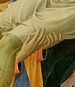 Detail van Santa Trinita Altaarstuk, lijst en pinakels door Lorenzo Monaco (Piero di Giovanni) (c.1370-1425) voltooid c.1434 door Fra  Angelico