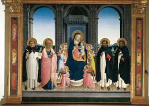 Fiesole altaarstuk: Maagd en Kind met Engelen en Vier Heiligen door Fra  Angelico