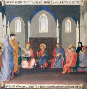 Inzetstuk met de twist met de dokters in de tempel door Fra (c.1387 1455) Angelico