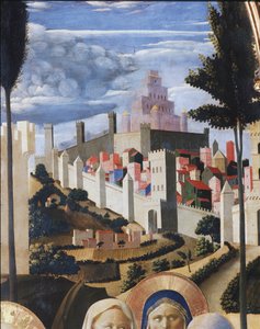 Landschap met uitzicht op Jeruzalem en de tempel van Salomo (detail) door Fra  Angelico
