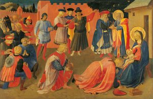 De Aanbidding der Wijzen, detail van het centrale paneel van de predella, Tabernakel van de Linnenwevers door Fra (c.1387 1455) Angelico