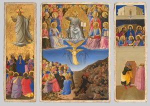 Italiaans: Trittico (Ascensione, Giudizio Universale, Pentecoste) Drieluik van het Laatste Oordeel, Hemelvaart en Pinksteren door Fra Angelico
