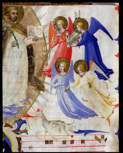 ds 558 f.67v Sint-Dominicus met vier muzikale engelen, uit een graduale van San Marco e Cenacoli (detail)