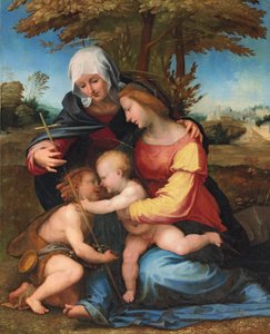 De Madonna en Kind in een landschap met Sint-Elizabeth en de jonge Sint-Jan de Doper, 1516