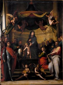 De Maagd op de Troon of "Het Mystieke Huwelijk van St. Catharina" Schilderij door Fra Bartolomeo door Fra Bartolomeo