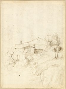 Klooster op de helling van een rotsachtige heuvel door Fra Bartolommeo