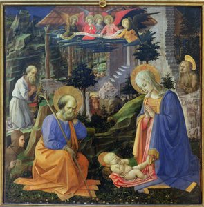 Aanbidding van het Kind met HH. Hilary, Jerome, Maria Magdalena en engelen