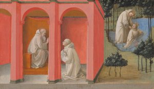 De heilige Benedictus stuurt de heilige Maurus te hulp aan de heilige Placidus door Fra Filippo Lippi
