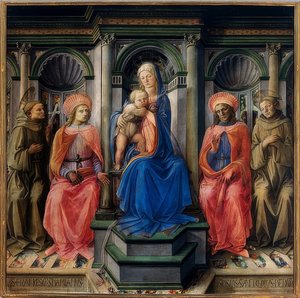 Troonende Maria met kind en de heiligen Franciscus van Assisi, Damianus, Cosmas en Antonius van Padua