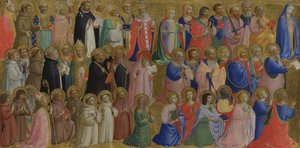 De Maagd Maria met de Apostelen en Andere Heiligen Paneel van het Fiesole San Domenico Altaarstuk, c. 1423-1424