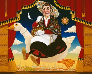 Dan Leno (1860-1904) als Moeder Gans door Frances Broomfield