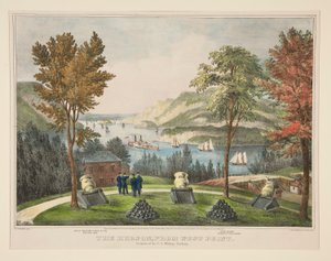 De Hudson, vanaf West Point. Gronden van de U.S. Military Academy