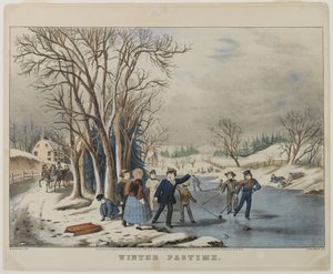 Wintervermaak, gegraveerd door Nathanial Currier (1813-88), 1855