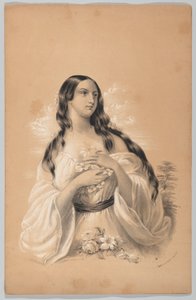 Vrouw die Bloemen Vasthoudt, in The New York Drawing Book, Containing a Series of Original Designs, 1847