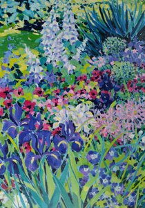 Vroege zomer Border (Iris en wit vingerhoedskruid), 2022 (acryl op doek)