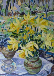 Eerste narcissen, 2024 (acryl op doek)