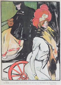 Cartoon met een koetsier en een courtisane, 1901 door Francesc Xavier Gosé