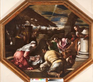 Aanbidding van de herders Schilderij door Francesco da Ponte genaamd Francesco Bassano door Francesco Bassano
