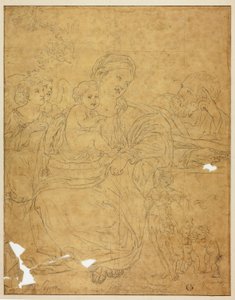 Heilige Familie met twee engelen door Francesco Albani