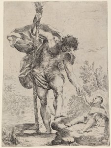 Sint Christoffel geeft zijn hand aan het kindje Jezus, 1650s door Francesco Amato