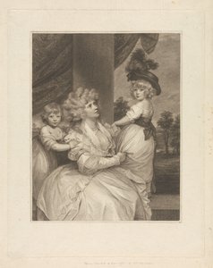 Jane, gravin van Harrington, met haar kinderen, Lord Petersham en de geachte Lincoln Stanhope door Francesco Bartolozzi