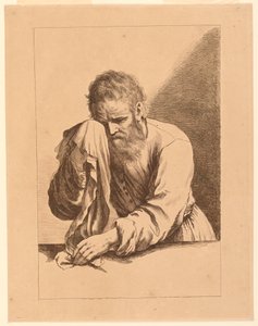 Oude man huilend, naar een tekening van Guercino