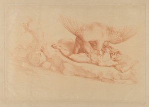 Prometheus, naakt, geketend aan een rots, kijkend naar een adelaar boven hem, 1795