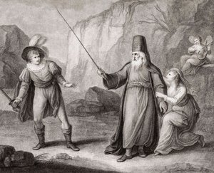 Prospero ontwapent Ferdinand. Shakespeare. De Storm (gravure) door Francesco Bartolozzi