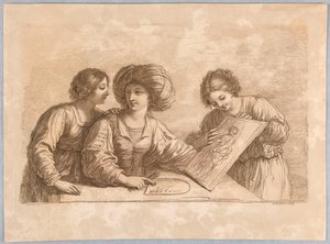 Drie Vrouwen met een Palet en Schets van een Ontwerp door Francesco Bartolozzi