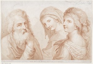 Twee jonge vrouwen en een oude man Ciprianis beginselen van het tekenen door Francesco Bartolozzi