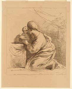 Vrouw op haar Knieën met een Kind door Francesco Bartolozzi