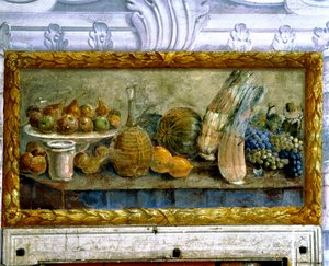 Stilleven met distels (fresco) door Francesco Ferrari
