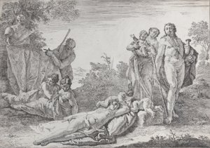 Negen figuren bij een Herm van Pan, uit Bacchanalen en Geschiedenissen, 1744