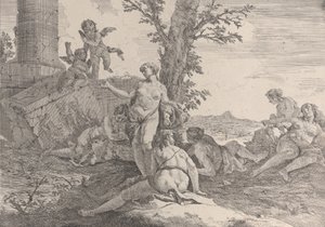 Zes nimfen en twee putti, uit Bacchanalen en Geschiedenissen, 1744