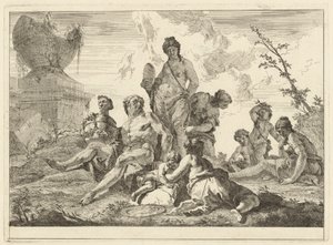 Venus en Vulcanus met drie nimfen en drie cupido