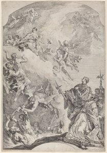 Sint Gregorius I bevrijdt zielen uit het vagevuur door Francesco Fontebasso after Sebastiano Ricci