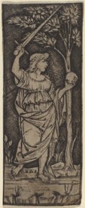 Allegorisch Figuur: Vrouw met Zwaard en Bol door Francesco Francia or Peregrino da Cesena