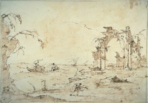 Capriccio met een storm op de lagune door Francesco Guardi