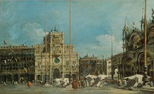 Duits: Der Uhrturm am Markusplatz De klokkentoren op het San Marcoplein door Francesco Guardi