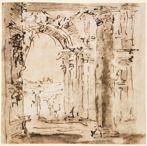 Paar Tekeningen: Schets van het Labyrint van de Villa Pisani en Piazza San Marco met het Dogepaleis door Francesco Guardi