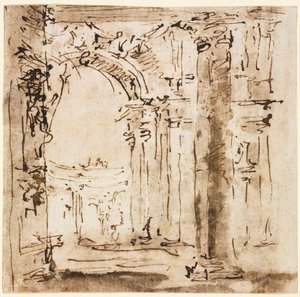 Paar tekeningen: Schets van het labyrint van de Villa Pisani en Piazza San Marco door Francesco Guardi