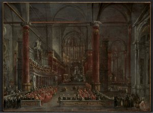 Pontificale Ceremonie in SS. Giovanni e Paolo, Venetië, 1782 door Francesco Guardi