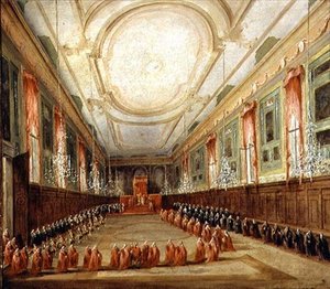 Paus Pius VI (1717-99) en Doge Paolo Renier in de kerk van SS. Giovanni en Paolo