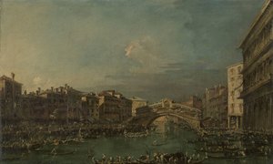 Regatta op het Canal Grande, bij de Rialtobrug, Venetië door Francesco Guardi