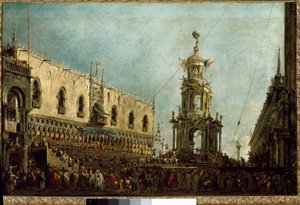 De doge van Venetië woont de Vastenavondviering bij op de Piazzetta di San Marco