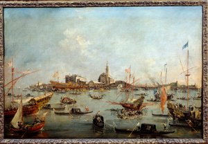 De doge op de Bucentaurus in San Nicolo in Venetië op Hemelvaartsdag door Francesco Guardi