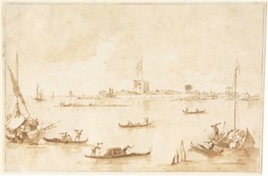 Het Fort van San Andrea vanaf de Lagune door Francesco Guardi