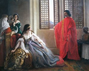 Caterina Cornaro ontvangt nieuws van afzetting als koningin van Cyprus door Francesco Hayez